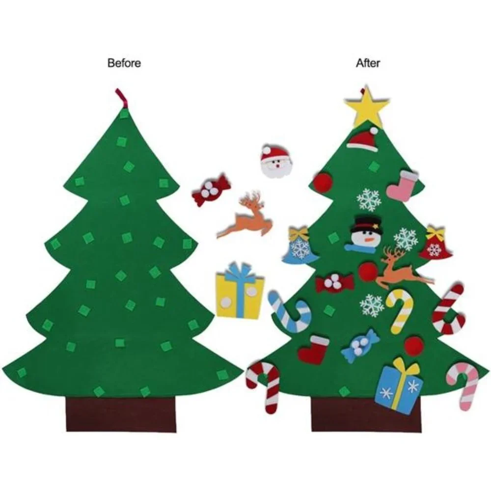 DIY Felt Christmas Tree Set with Ornaments for Kids, Wall Hanging Decorations